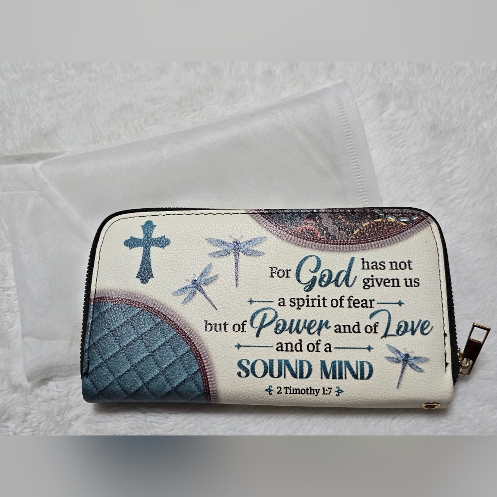 NEW Scripture Wallet With Dust Bag Long Zipper Money Bag Coin Purse Wristlet